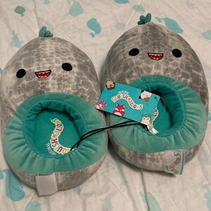 Squishmallows Gray & Teal Dino Plush Character Slippers